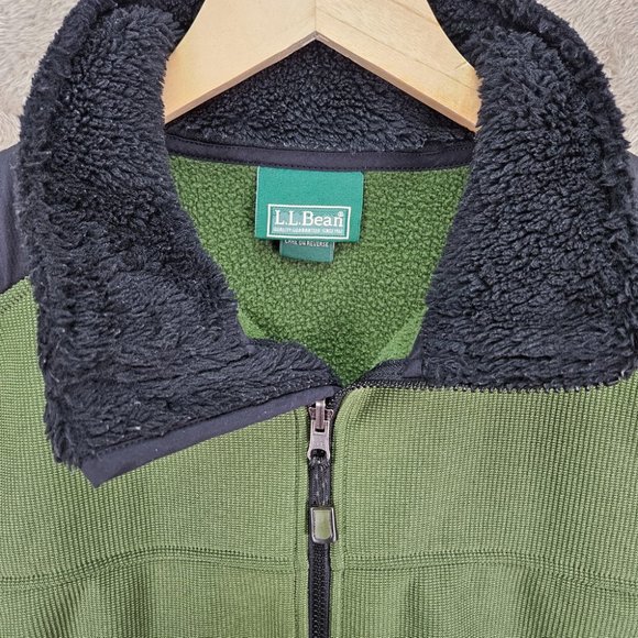 L.L. Bean Full Zip Fleece Sweater Jacket Green Black 2 Tone Pockets Men's Size L - Picture 7 of 10